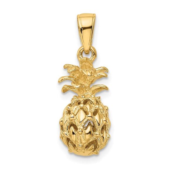 14k Yellow Gold Small 3D Cutout Pineapple Pendant - Picture 3 of 5